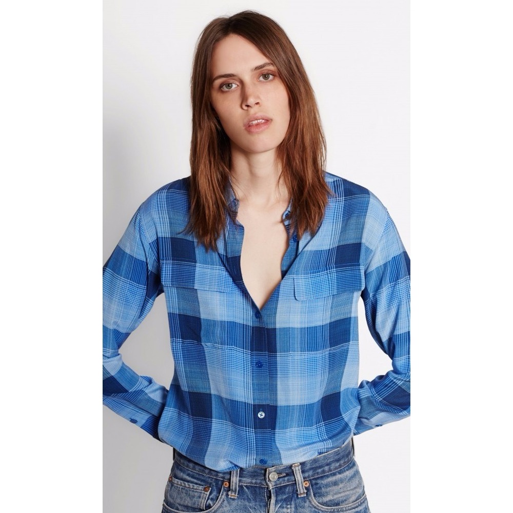 Equipment Signature 100% Silk Shirt Blouse Lapis Multi Blue Plaid XS S $268